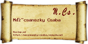 Mácsanszky Csaba névjegykártya